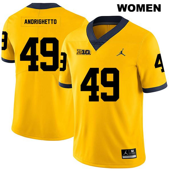 Women's NCAA Michigan Wolverines Lucas Andrighetto #49 Yellow Jordan Brand Authentic Stitched Legend Football College Jersey TM25L65QH
